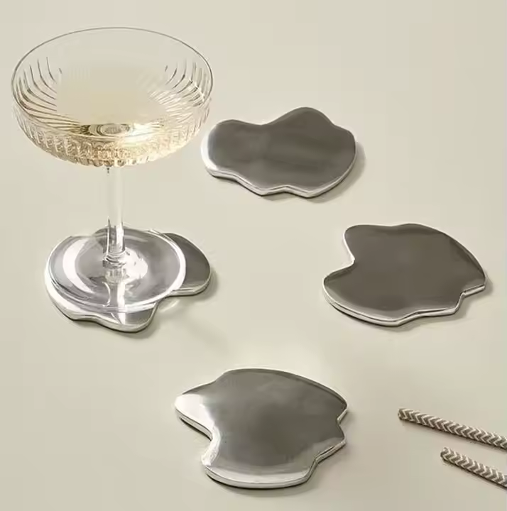 Silver Edge Coaster Set — Set of 4 | Tarnish-Resistant | Velvet Underside | Gift-Ready Box